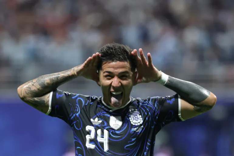 Enzo Fernández celebrates scoring Argentina's equalizer against England in the 85th minute of the World Cup 2026 semi-final, as taken from [Al Jazeera](https://www.aljazeera.com/sports/liveblog/2026/7/15/england-vs-argentina-live-fifa-world-cup-2026-semifinal)