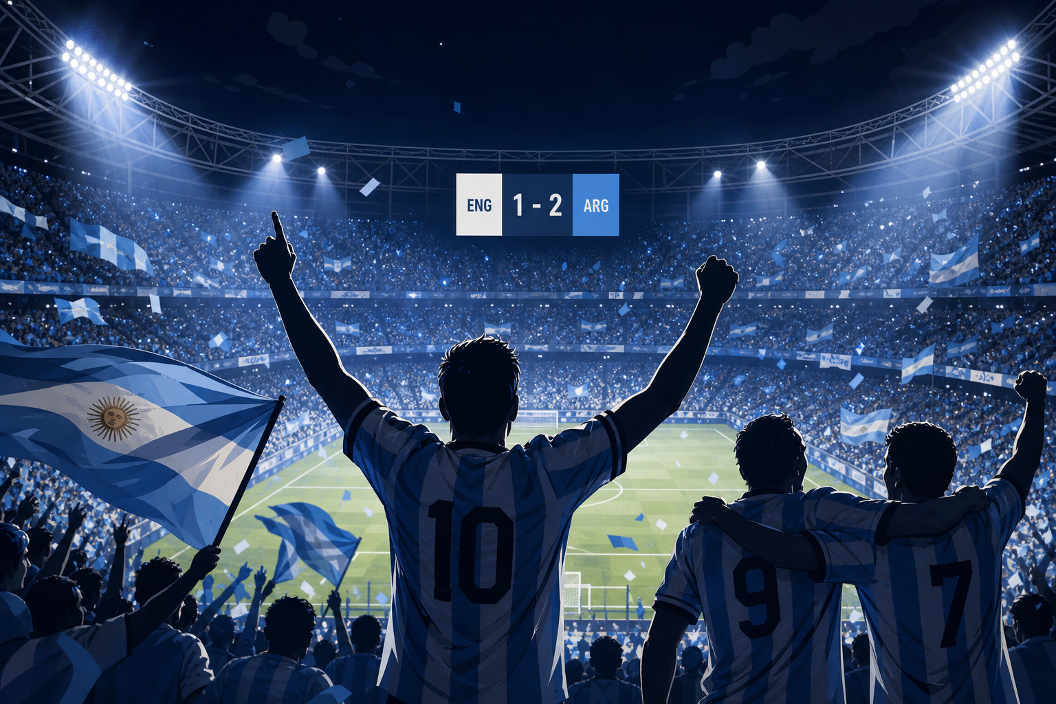 Argentina fans celebrate at Mercedes-Benz Stadium Atlanta after 2-1 World Cup 2026 semi-final win over England