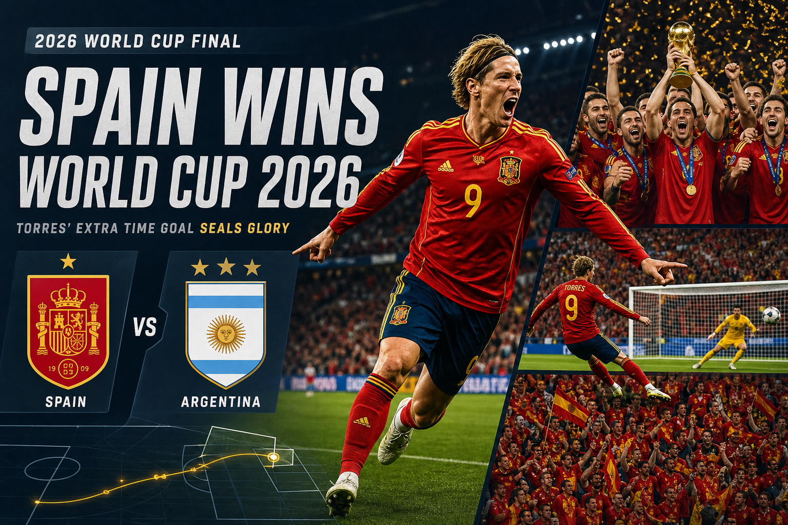 Spain celebrates winning the 2026 FIFA World Cup Final against Argentina at MetLife Stadium